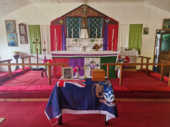 Sean Burns' ashes in St Mary's church during the memorial service